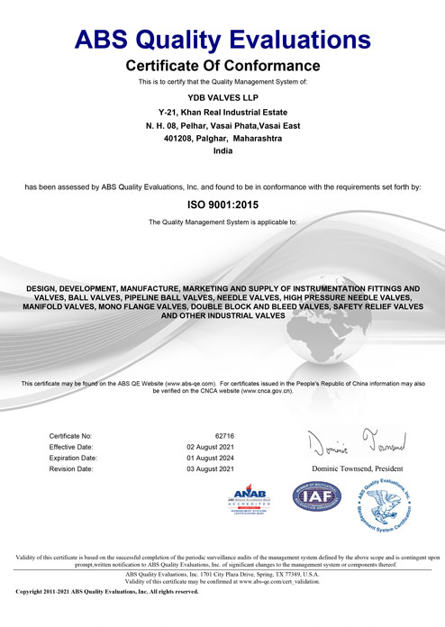 ISO Certified Valves